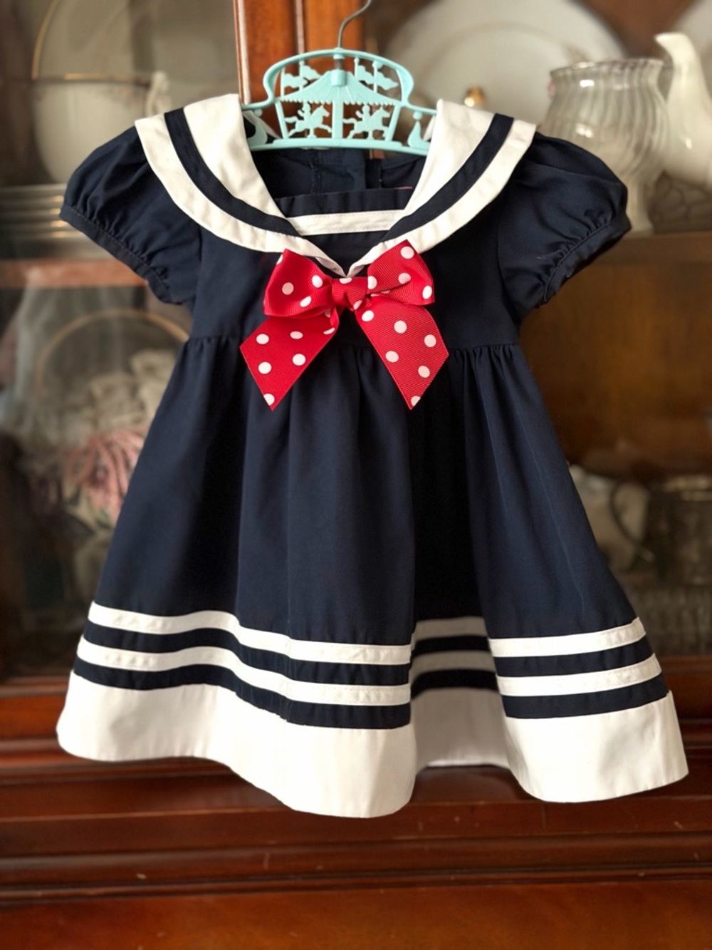 Good Lad Navy and White Sailor Dress for baby girl with Red Bow - Picture 2 of 5